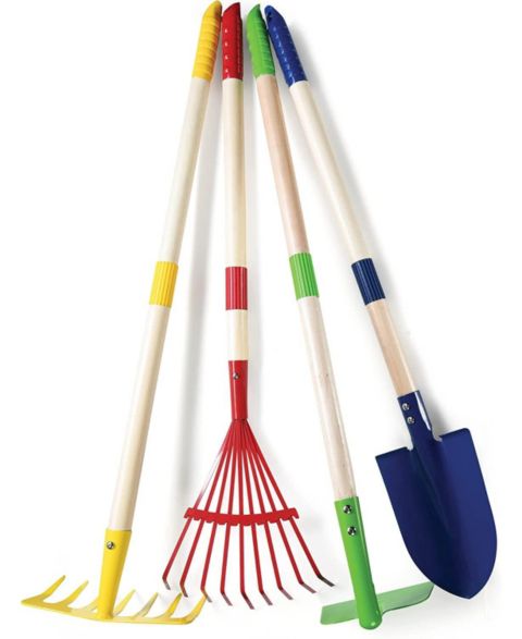 Детские игрушки Play22usa Garden Tool Set Toy 4-Piece - Shovel, Rake, Hoe, Leaf Rake