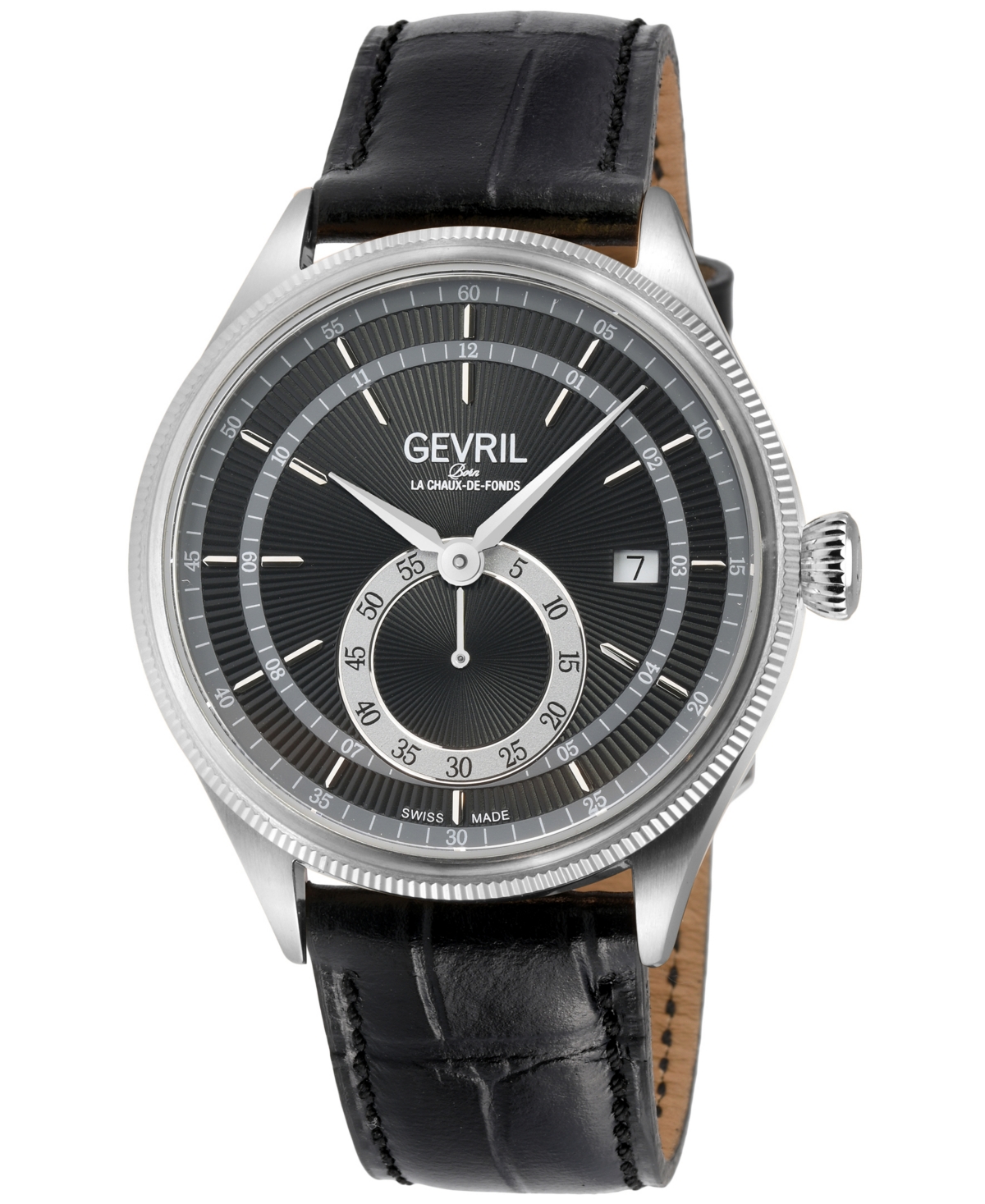 Gevril Men's Empire Swiss Automatic Black Leather Watch 40mm In Silver