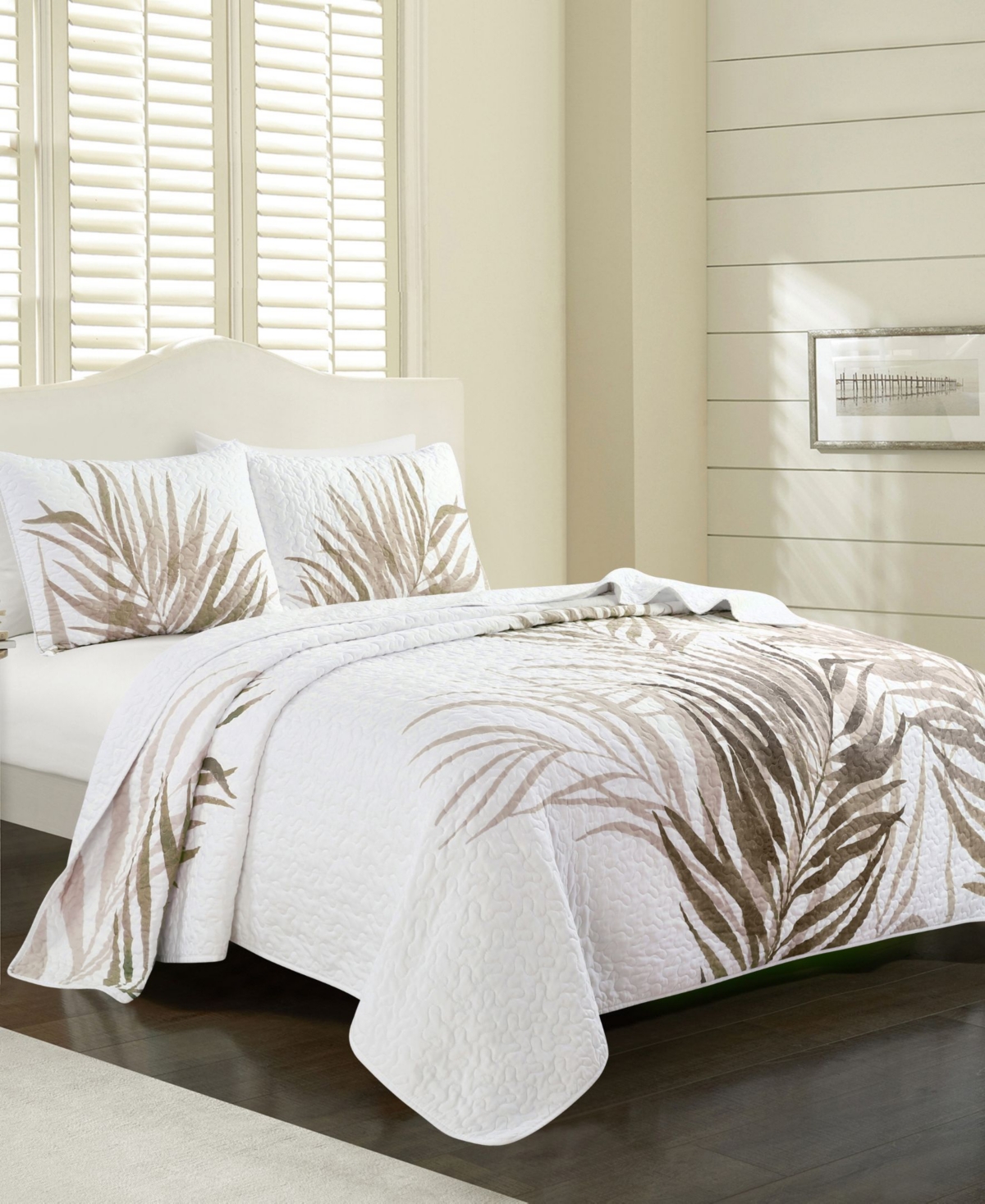 Elise And James Home Palm Leaf Tropical Jungle 3-piece Quilt Set, King In Linen
