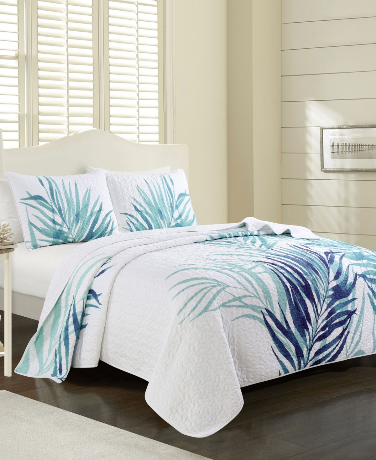 Elise And James Home Palm Leaf Tropical Jungle 3-piece Quilt Set, King In Teal