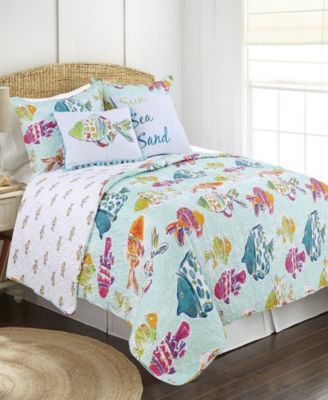 Elise James Home Tropical Fish Coastal Reversible Quilt Set Collection