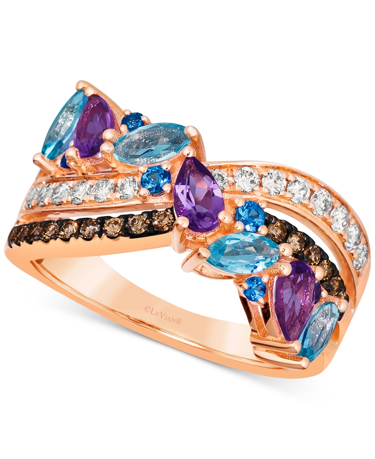 Le Vian Multi-gemstone (1-1/6 Ct. T.w.) & Diamond (3/8 T. T.w.) Crossover Statement Ring In 14k Rose Gold
