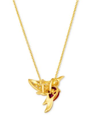 Raspberry Rhodolite (7/8 ct. t.w.) & Nude Diamond (1/6 ct. t.w.) Hummingbird Pendant Necklace in 14k Gold, 18" + 2" extender