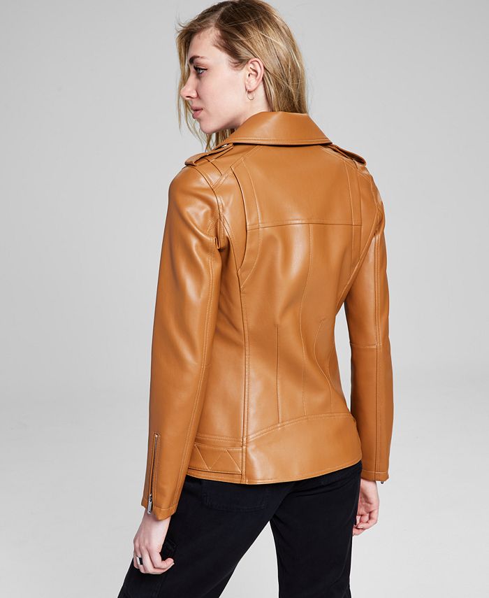GUESS Women's Oversized Faux-Leather Moto Jacket, Created for Macy's ...
