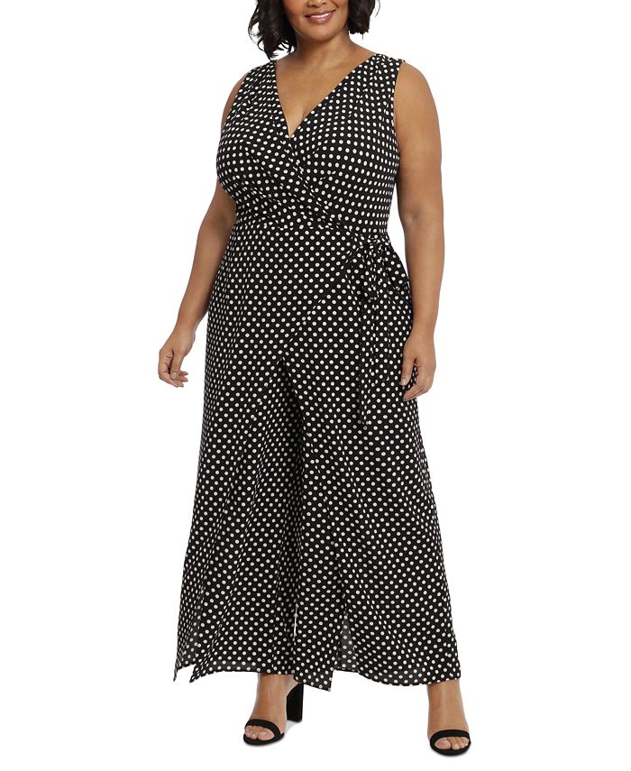 London Times Plus Size PolkaDot Walkthrough Jumpsuit Macy's