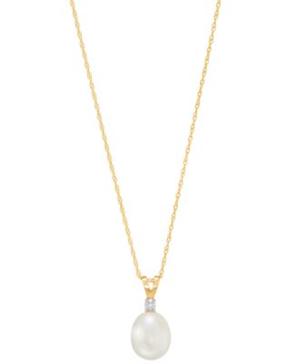 Cultured Freshwater Pearl (8mm) and Diamond Accent Pendant Necklace in 14k Gold