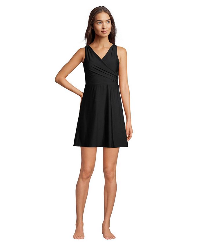 Lands' End Women's Tummy Control Surplice Wrap Swim Dress One Piece