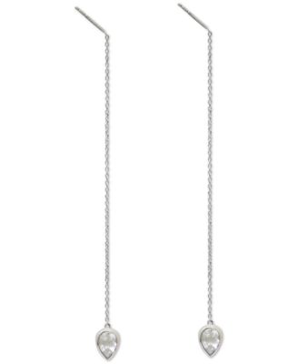 Anzie - White Topaz Bezel Pear Threader Earrings in Sterling Silver