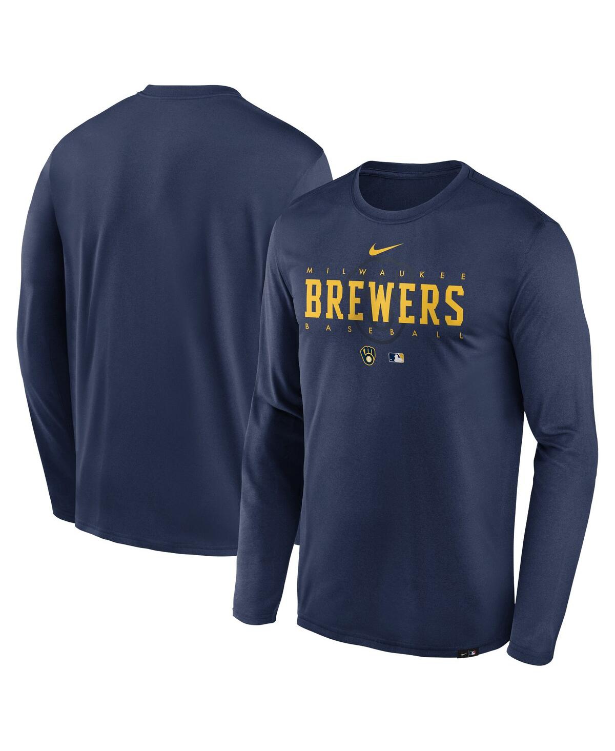Men's NikeMilwaukee Brewers Authentic Collection Team Logo Legend Performance Long Sleeve T-shirt - Navy