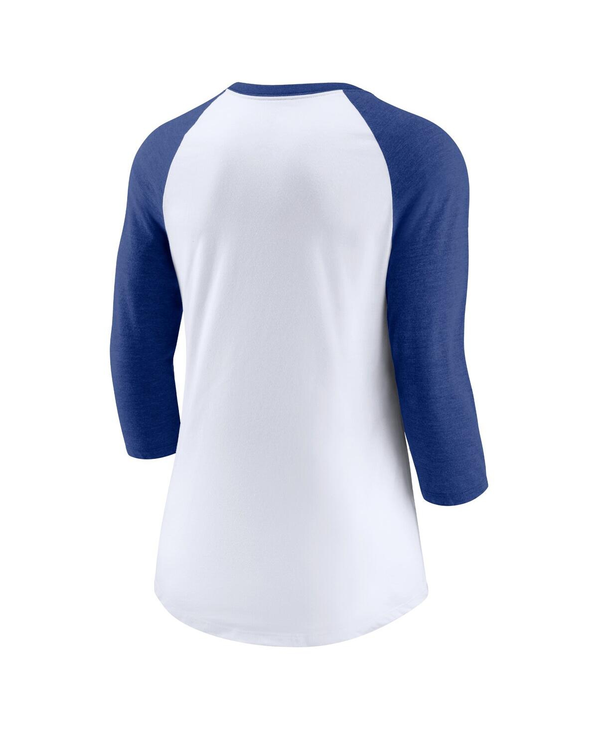 Shop Nike Women's  White, Royal Los Angeles Dodgers Next Up Tri-blend Raglan 3/4 -sleeve T-shirt In White,royal