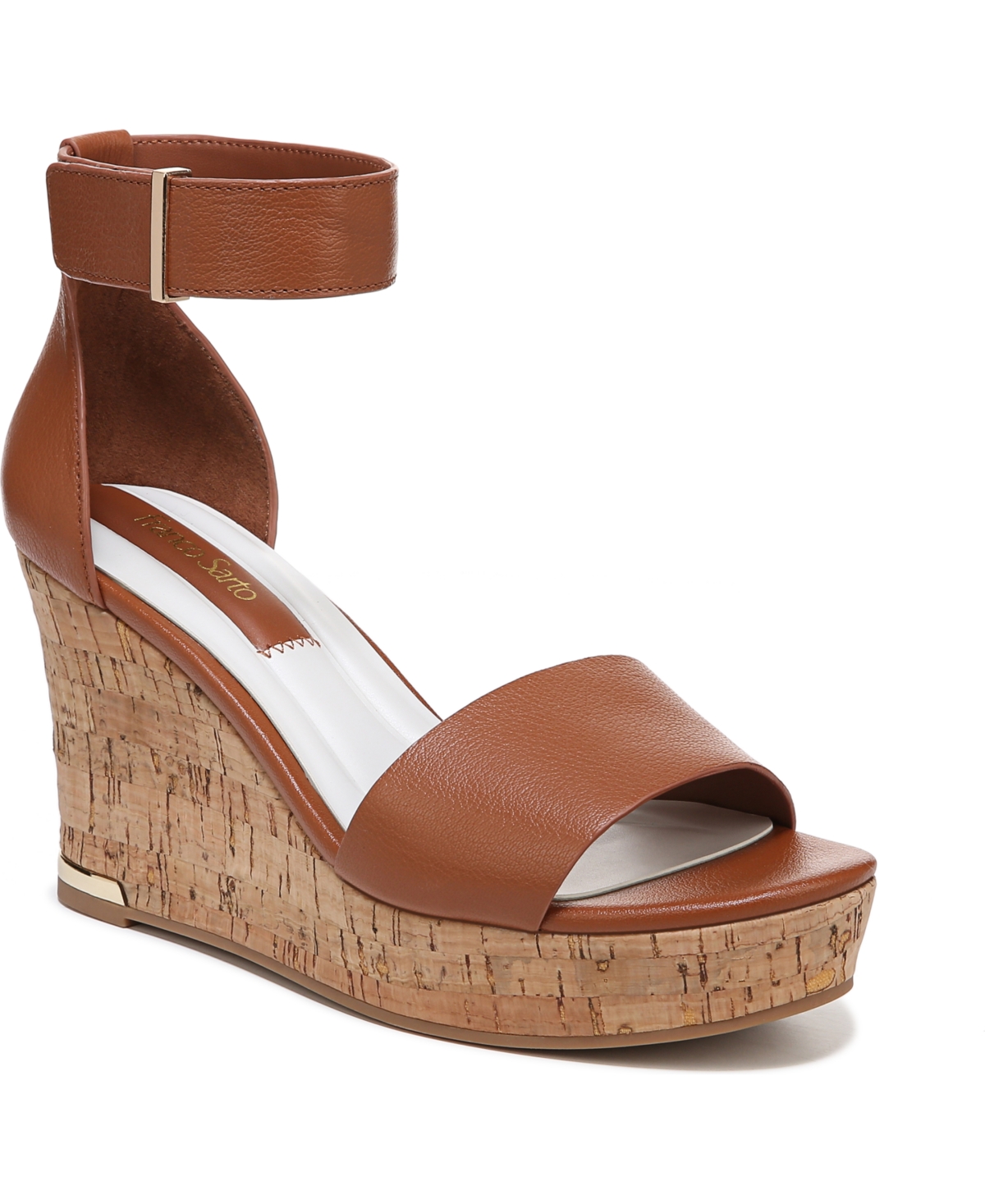 Shop Franco Sarto Women's Clemens Cork Wedge Sandals In Cognac Brown Leather
