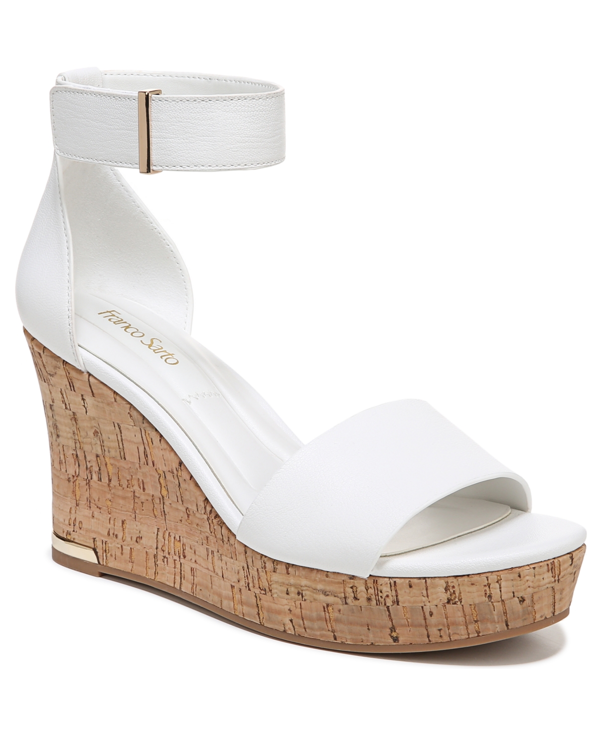 Shop Franco Sarto Women's Clemens Cork Wedge Sandals In White Leather