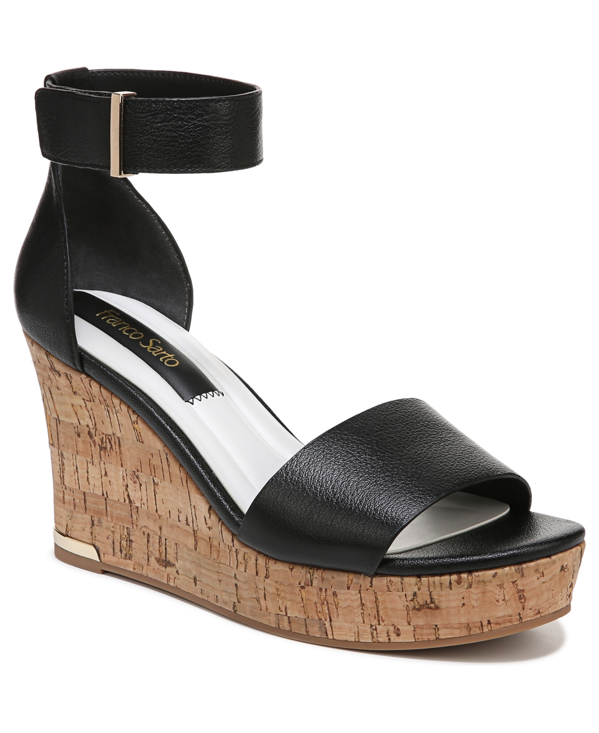 Shop Franco Sarto Women's Clemens Cork Wedge Sandals In Black Leather