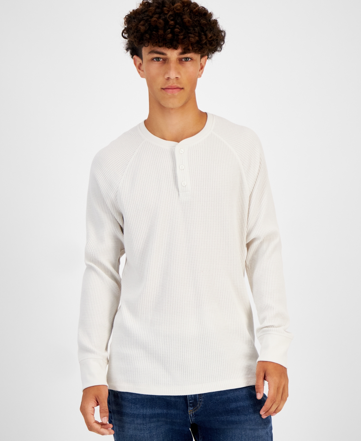 Sun + Stone Men's Thermal Henley Shirt, Created For Macy's In Vintage White