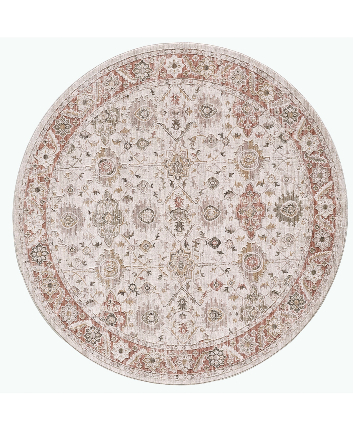 Kas Woodland 7902 7'10in x 7'10in Round Area Rug - Ivory, Red