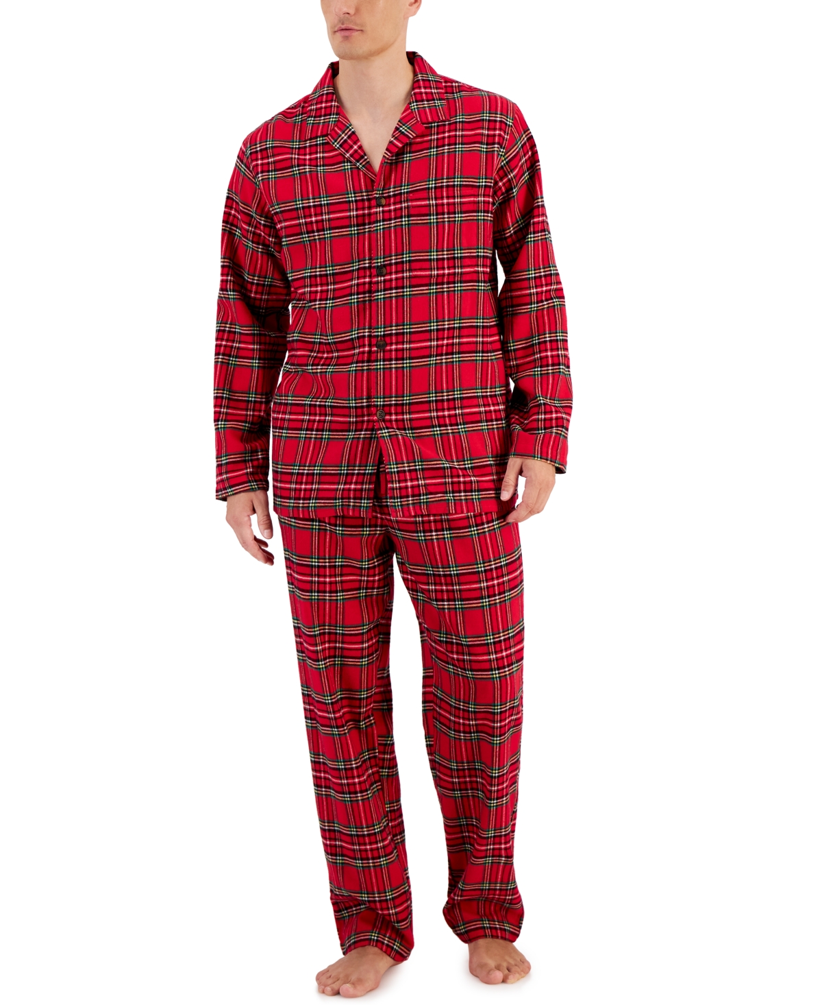 Club Room Men's Tartan Plaid Flannel Pajama Top & Pants Set, Created For Macy's In Red