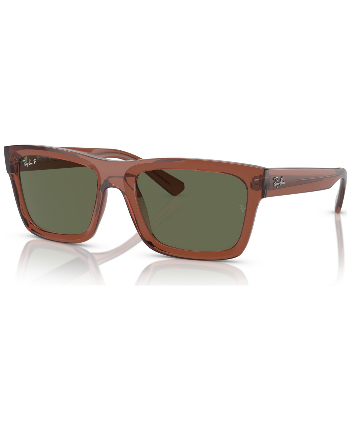 Ray Ban Sunglasses Unisex Warren Bio-based - Transparent Brown Frame Green Lenses Polarized 57-20 In Transparent Brown