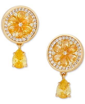 kate spade new york - Gold-Tone Pav&eacute; & Yellow Cubic Zirconia Lemon Drop Earrings