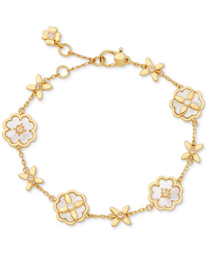kate spade new york Gold-Tone Cubic Zirconia & Mother-of-Pearl Flower Flex  Bracelet - Macy\'s