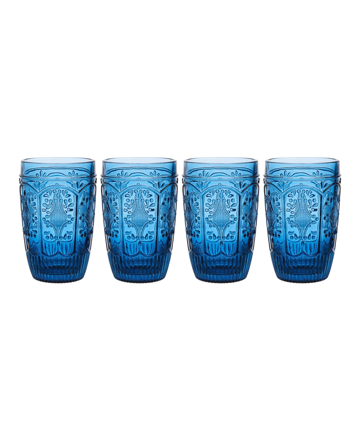 Fitz And Floyd Trestle 12-oz Highball Glasses 4-piece Set In Blue