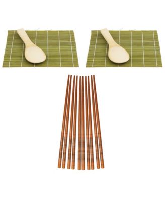 Helen’s Asian Kitchen Sushi Rolling Set, Includes 2 Sushi Mats 2 Rice Paddles and 10-Pair Silk Wrapped Bamboo Chopsticks