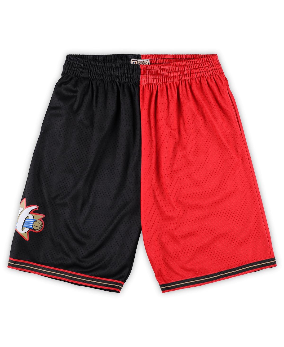 Mitchell & Ness Men's  Black, Red Philadelphia 76ers Big And Tall Hardwood Classics Split Swingman Sh In Black,red