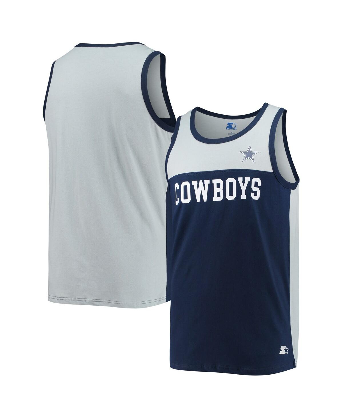 Men's Starter Navy, Silver Dallas Cowboys Touchdown Fashion Tank Top Navy,Silver