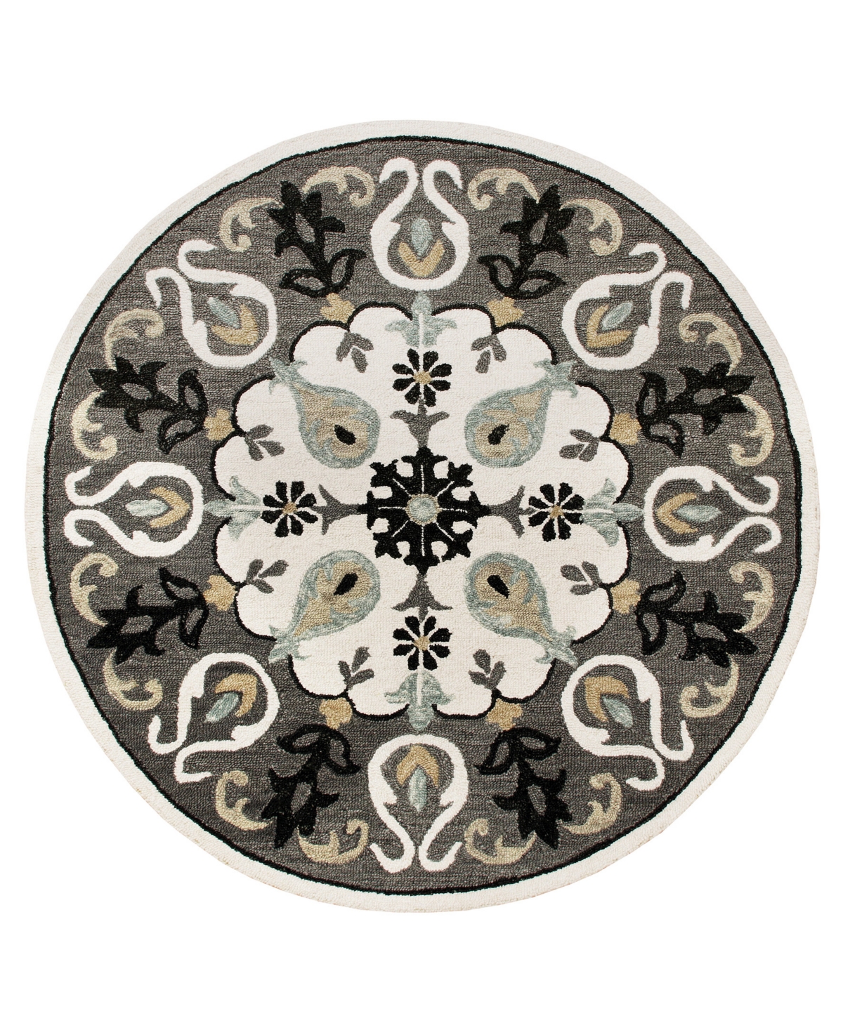 Lr Home Valentin VLNTA03566 7' x 7' Round Area Rug - Gray, White