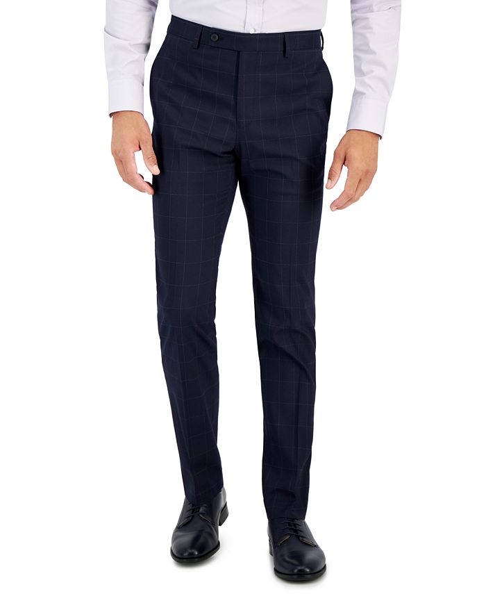 DKNY Men's Modern-Fit Stretch Dark Blue Windowpane Suit Pants - Macy's