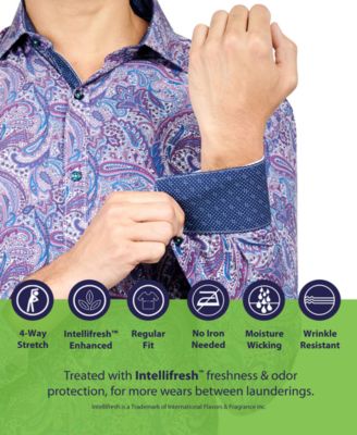 Men's Slim Fit Non-Iron Floral-Print Performance Stretch Dress Shirt