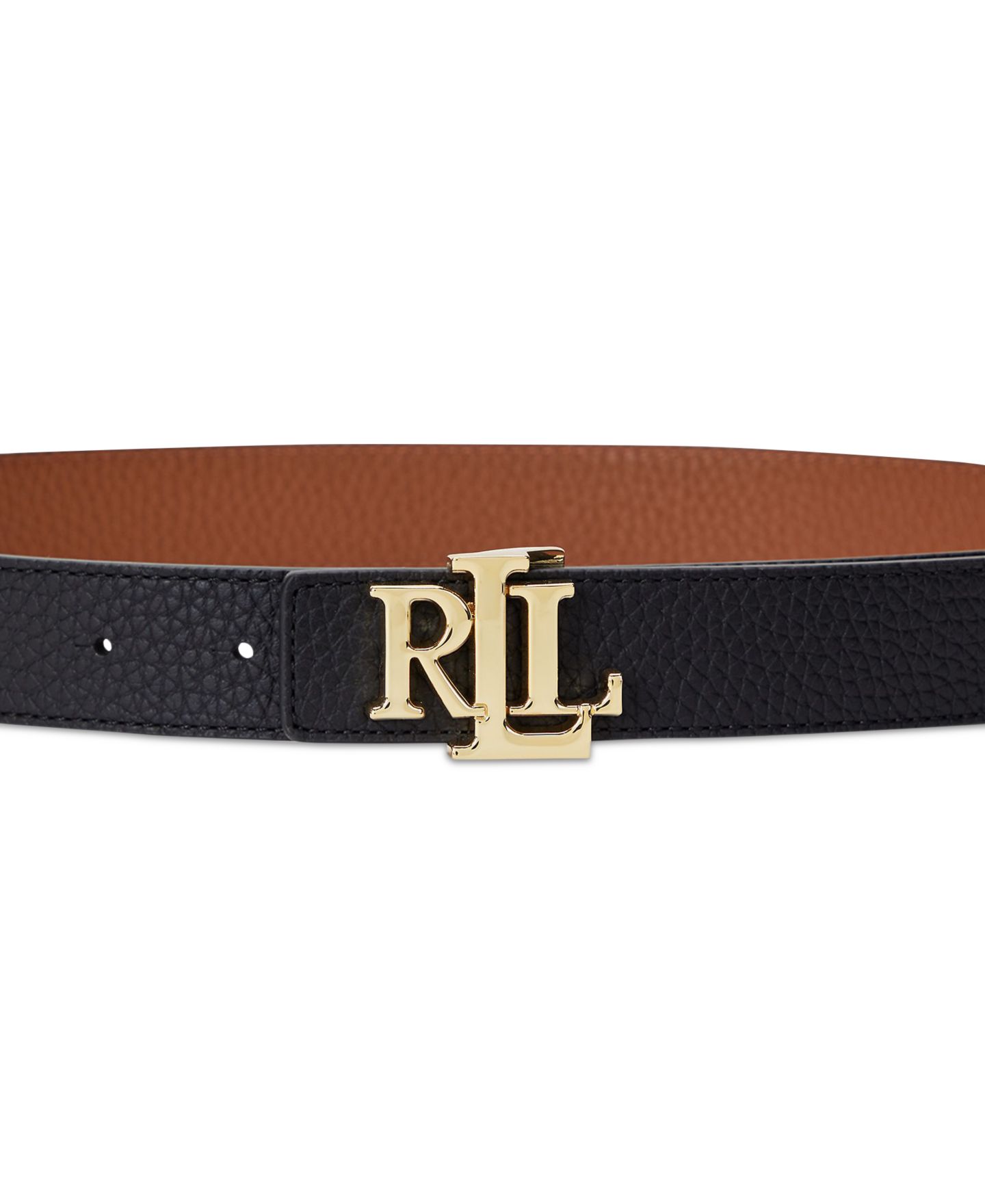 Женский ремень Lauren Ralph Lauren Logo Reversible Pebbled Leather, цвет: Чёрный / Рыжевато-коричневый — фото 2