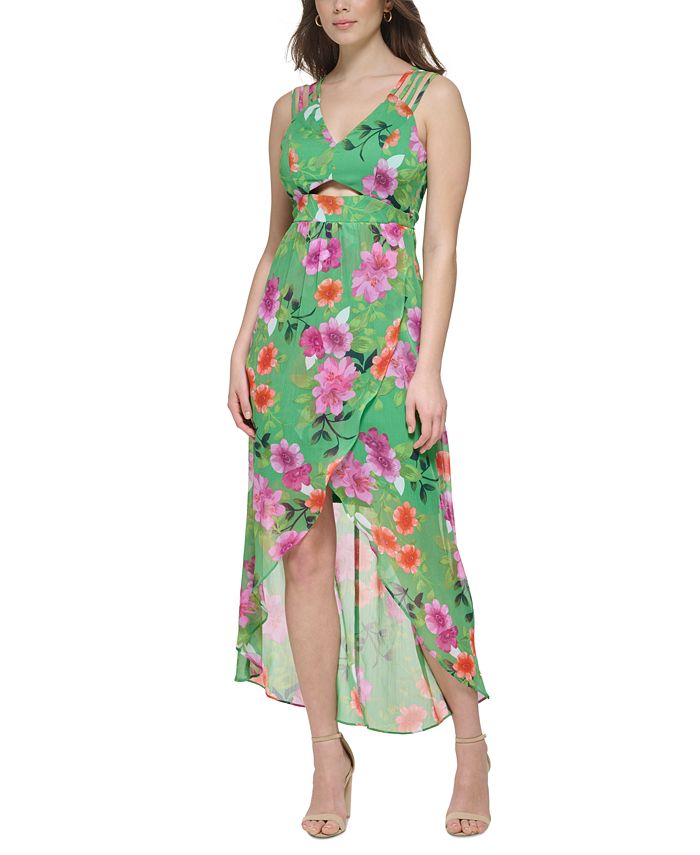 GUESS Women' Printed Cutout Asymmetric-Hem Chiffon Dress - Macy's