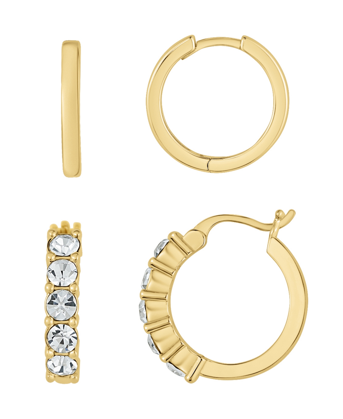 And Now This Crystal 18k Gold Plated Duo Hoop Earring Set In K Gold Plate Over Brass
