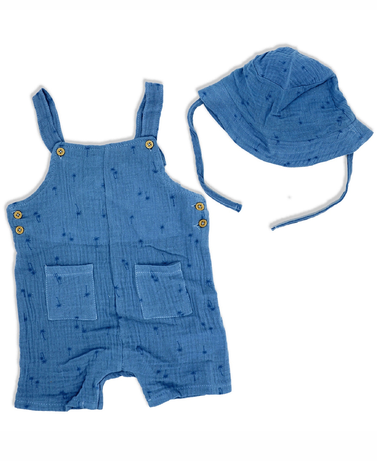 Shop Lily & Jack Baby Boys Sleeveless Muslin Romper And Sun Hat, 2 Piece Set In Blue