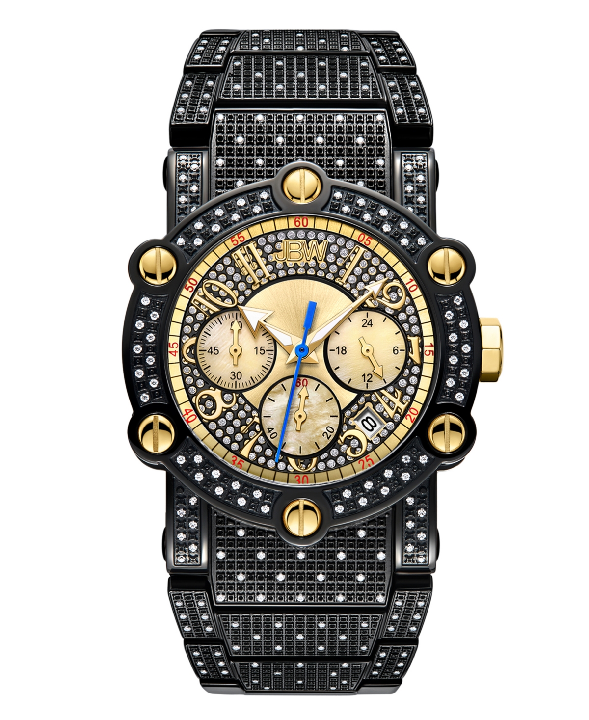 Jbw Men's Luxury Phantom Black Stainless Steel Bracelet Watch, 42mm In K Gold