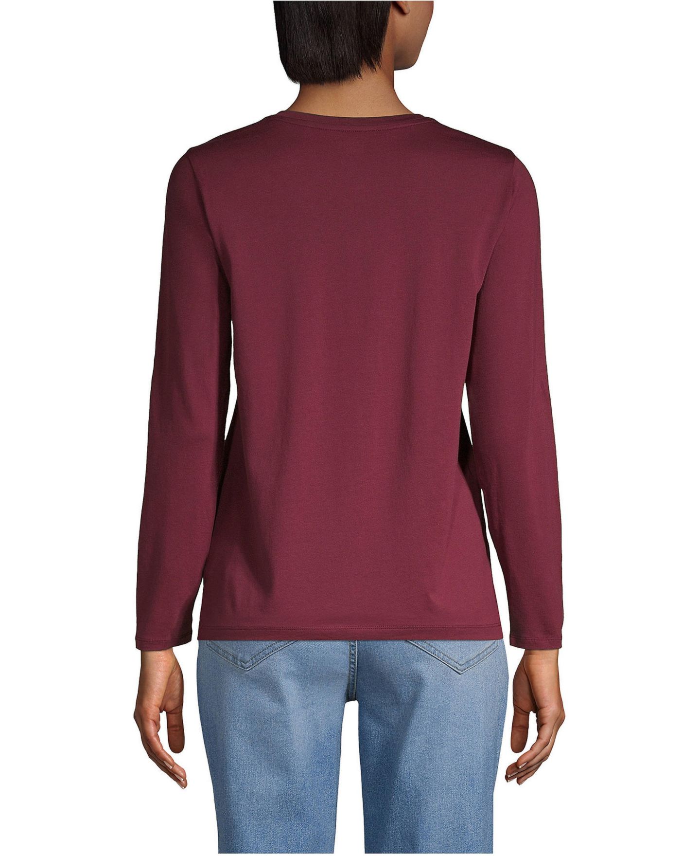 Женская футболка Lands' End Supima Cotton Long Sleeve V-Neck, цвет: Насыщенный бордовый — фото 2
