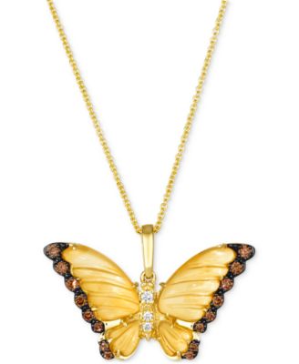 Le Vian - Cinnamon Citrine (3-1/2 ct. t.w.) & Diamond (1/4 ct. t.w.) Butterfly Pendant Necklace in 14k Gold, 18" + 2" extender