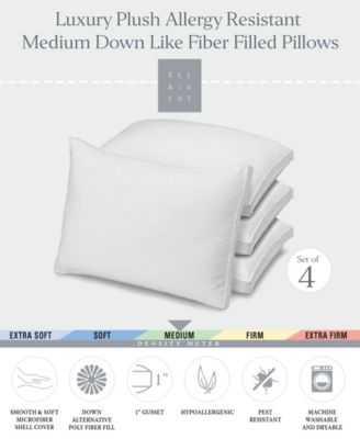 Plush Allergy Resistant Medium Down Like Fiber Filled 4-Pack Pillow, King