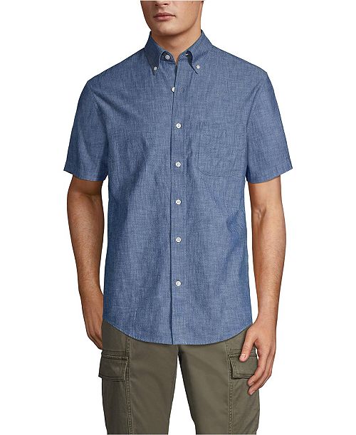 alfani Lands' End Men's Short Sleeve Button Down Chambray Shirt Men's Fashion & Accessories