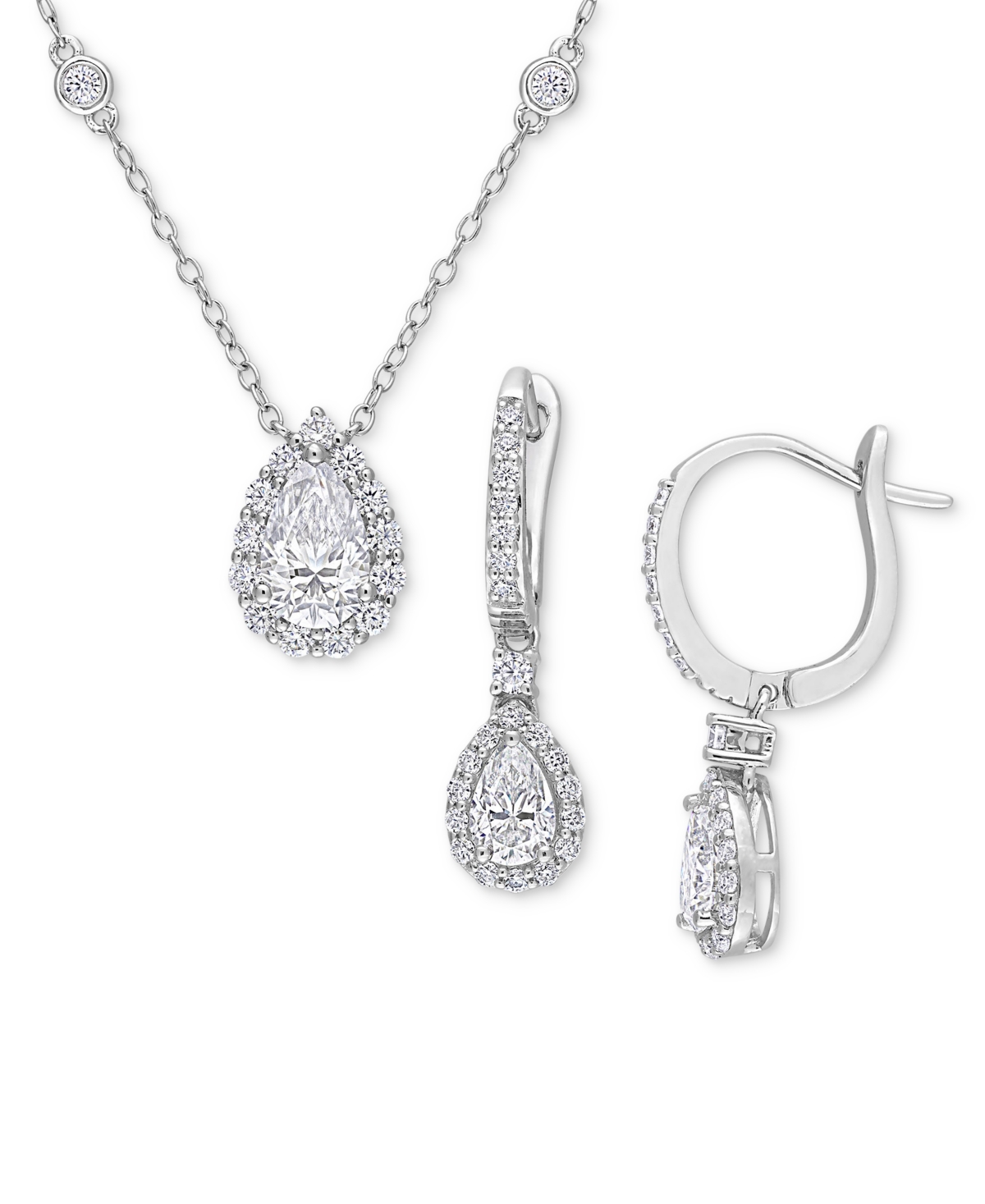 Macy's 2-pc. Set Moissanite Pear Halo Pendant Necklace And Drop Earrings (2-7/8 Ct. T.w.) In Sterling Silve