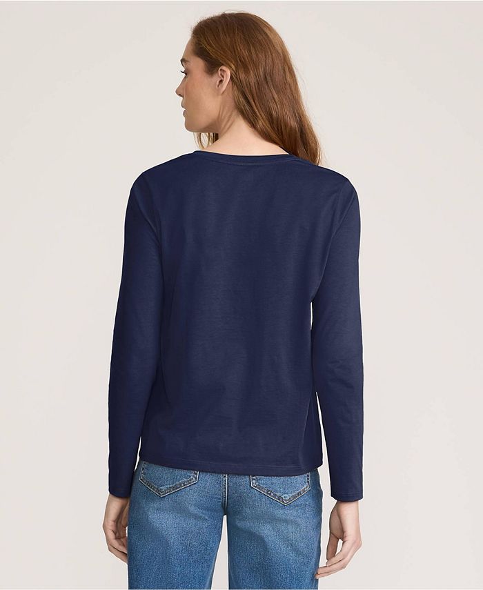 Lands' End Petite Relaxed Supima Cotton Long Sleeve VNeck TShirt Macy's