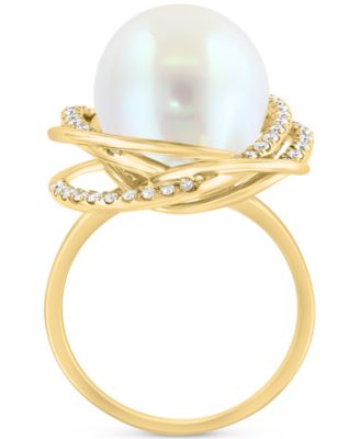 EFFY&reg; Freshwater Pearl (13mm) & Diamond (1/3 ct. t.w.) Love Knot Ring in 14k Gold