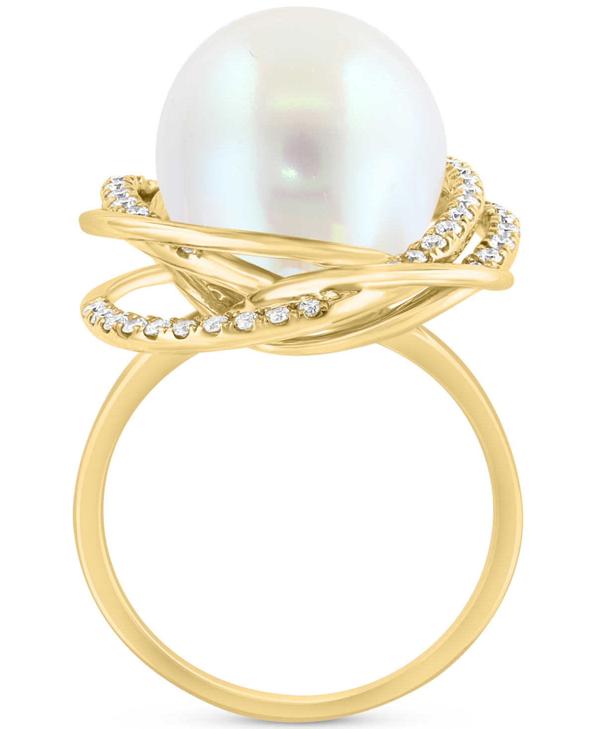 Effy Freshwater Pearl (13mm) & Diamond (1/3 ct. t.w.) Love Knot Ring in 14k Gold - 14K Gold