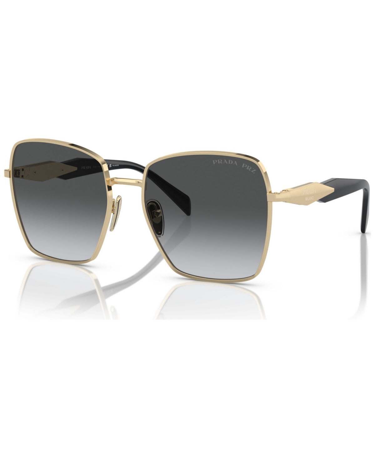 Prada Pr 64zs Zvn5w1 57mm Womens Square Sunglasses In Black / Gold / Grey