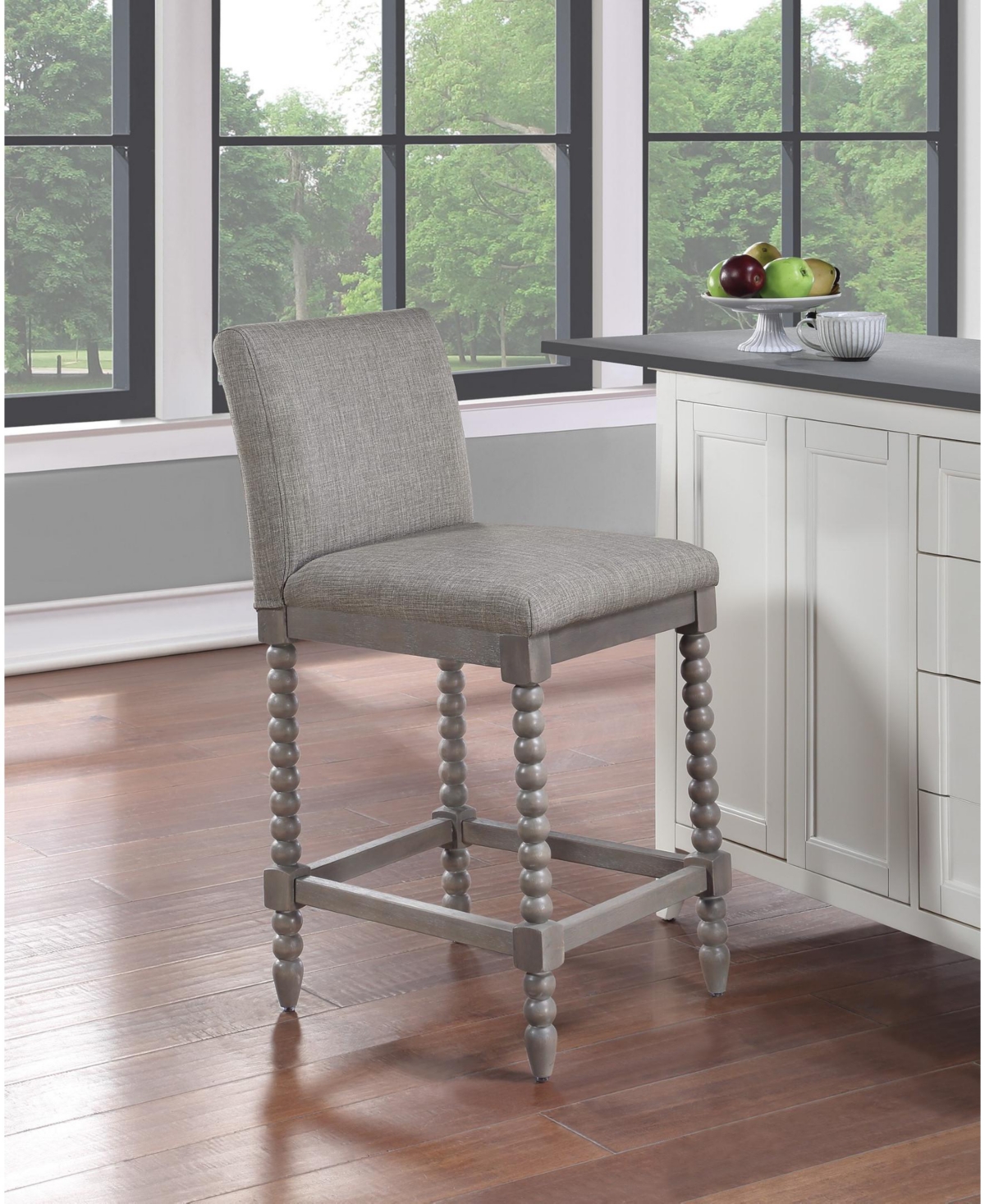 Abbott Spindle Counter Stool with Frame and Faux Leather - Brushed Gray