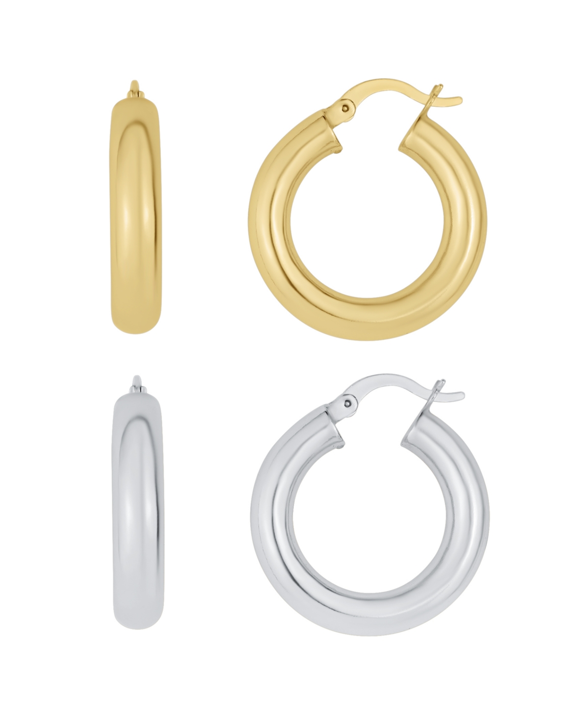 Silver Plated And 18K Gold Plated Duo Hoop Earring, 4 Pieces - Silver Plated and K Gold Plated Over Bra