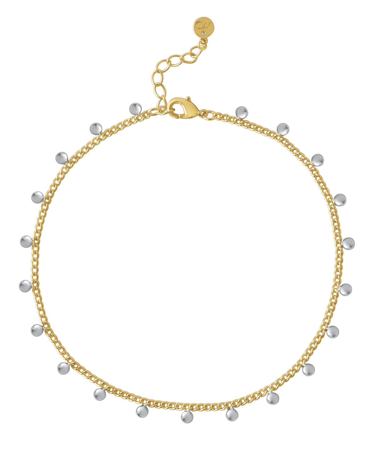 Silver Plated and 18K Gold Plated Ball Anklet - K Gold Plated Over Brass