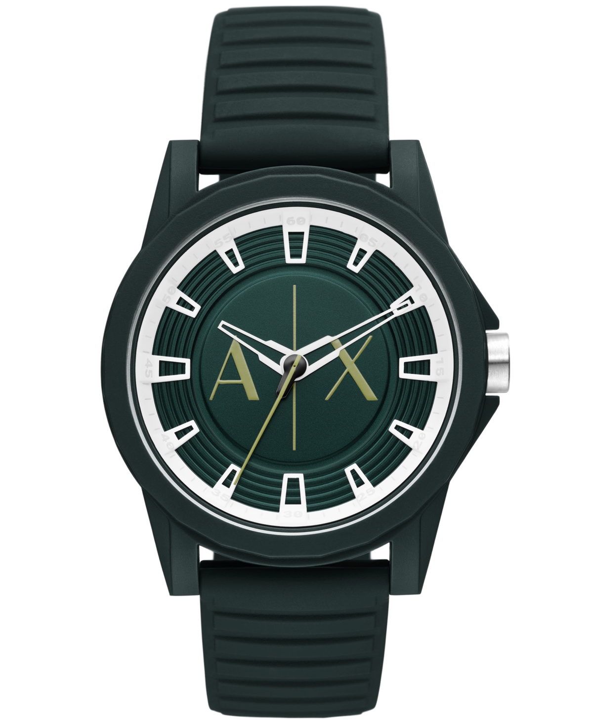 A X Armani Exchange Men's Three-hand Quartz Green Silicone Watch 44mm