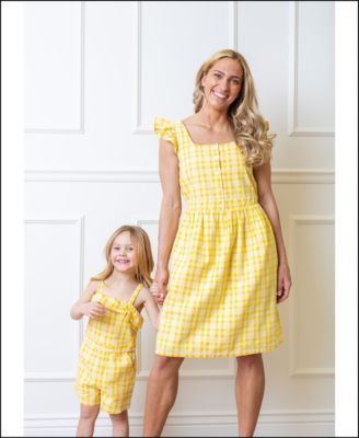 Mommy Me Linen Dress Romper In Yellow Plaid