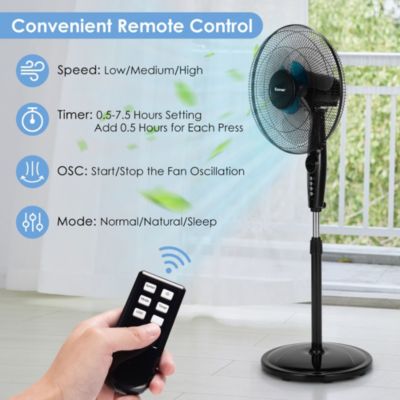 16'' Adjustable Oscillating Pedestal Fan Dual Blades w/Remote Control